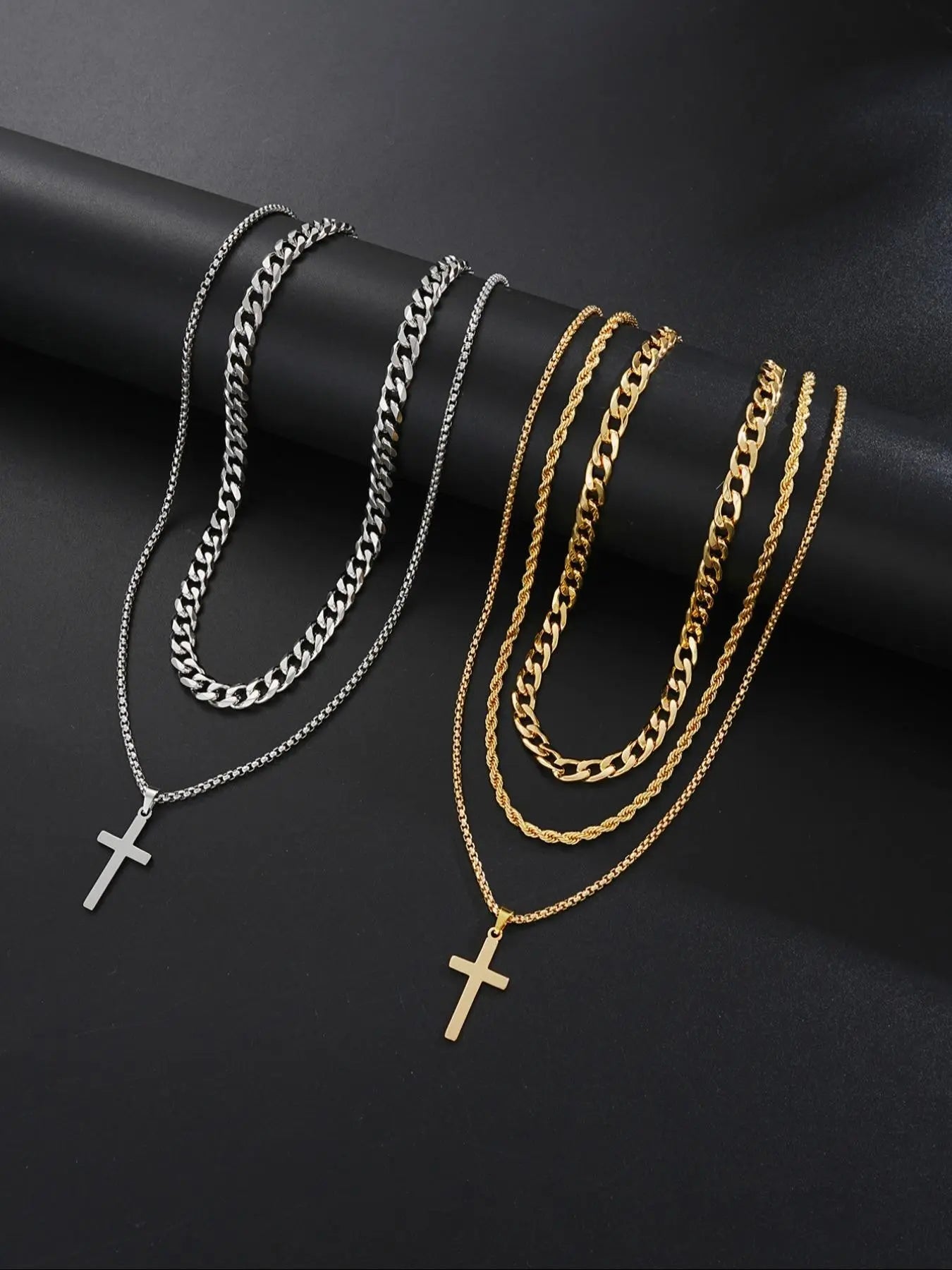 21-Piece Stainless Steel Jewelry Set for Men, Casual Punk Cross Pendant Necklace, Cuban Chain Set, Chain Bracelet, Ring Set, Perfect Gift for Dates