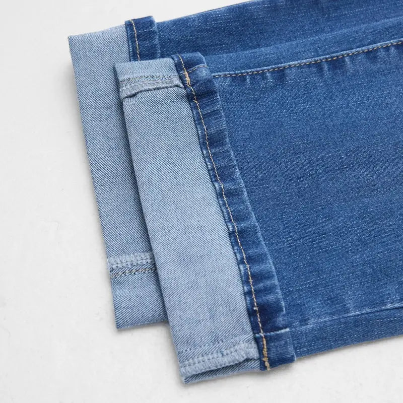 Flamingals Roll Hem Dual Button Mid Waist Straight Leg Crop Jeans Womenswear Stretchy 21.5" Inseam