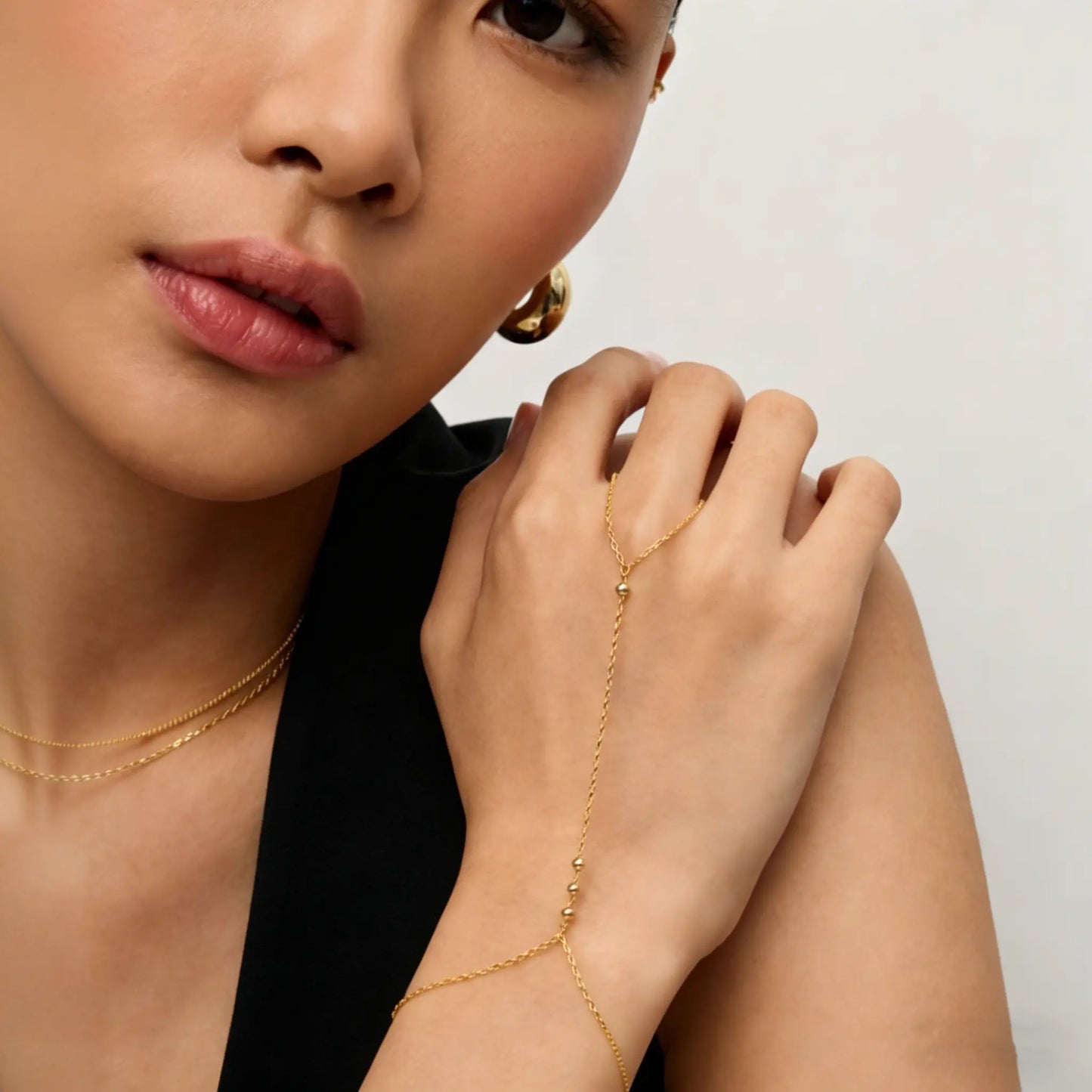 14K Gold Plated Hand Chains for Women - Dainty Cubic Zirconia Bracelet and Ring Handchain Jewelry - Lightweight Trendy Hand Chain Bracelet