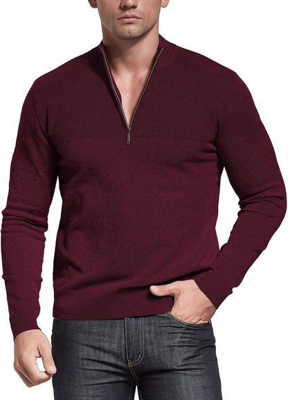 Upgrade your style with our Men's Slim Fit Zip-Up Mock Neck Polo Sweater! Perfect for casual outings, this long sleeve pullover features trendy ribbing edges. #Fashion #Menswear #StyleUpgrade