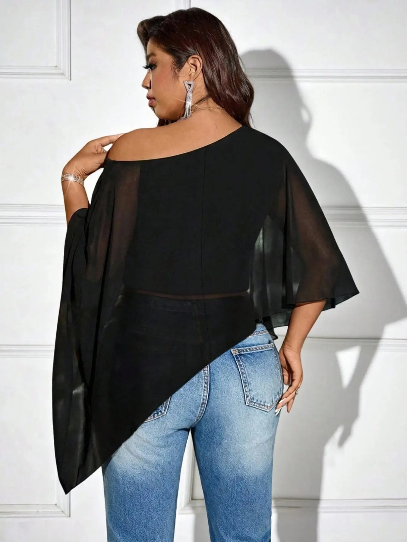 Women'S plus Size One Shoulder Blouse Asymmetrical Hem Cape Top Batwing Sleeve Flowy Tunic Elegant Sexy Party Date Night Clubwear Trendy
