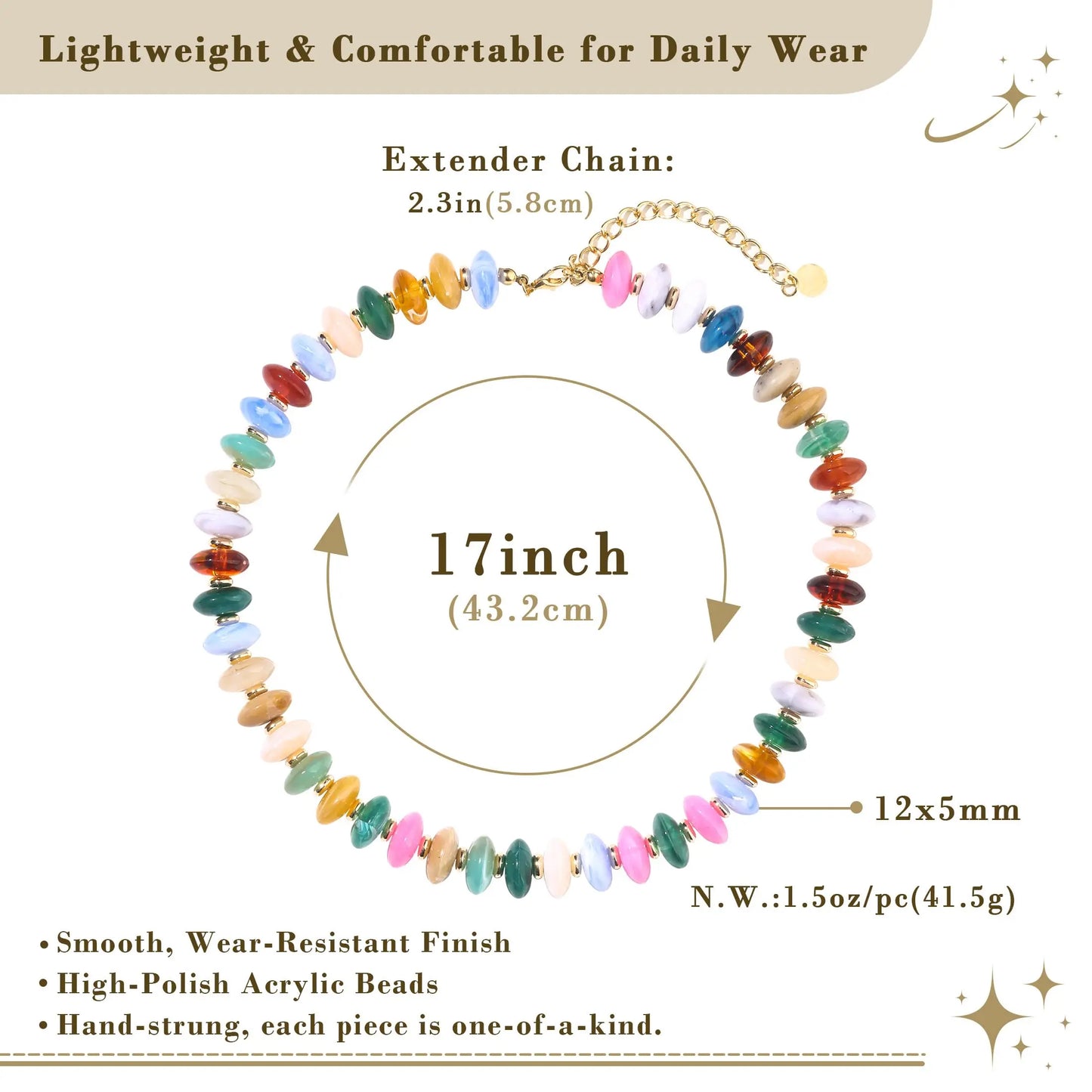 Colorful Resin Beaded Choker Trendy Boho Statement Summer Vacation Necklace for Women