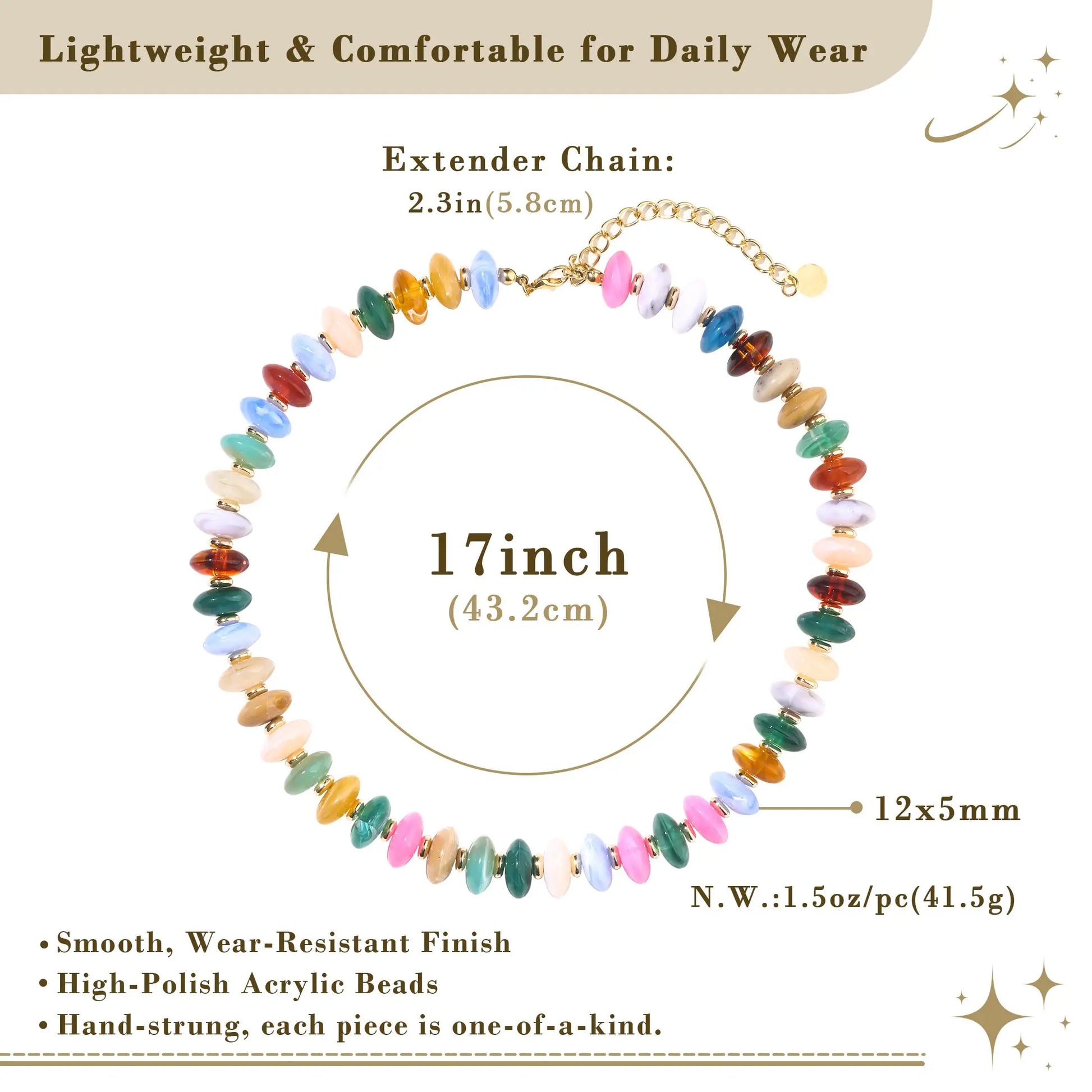 Colorful Resin Beaded Choker Trendy Boho Statement Summer Vacation Necklace for Women