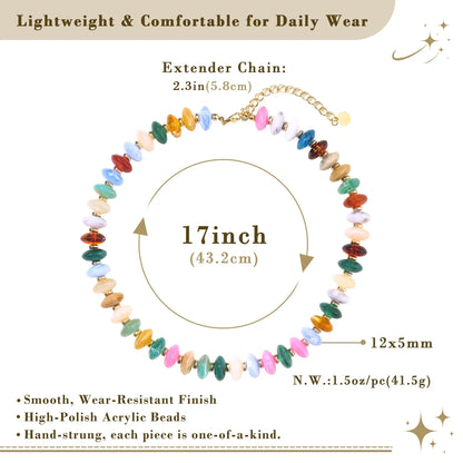 Colorful Resin Beaded Choker Trendy Boho Statement Summer Vacation Necklace for Women