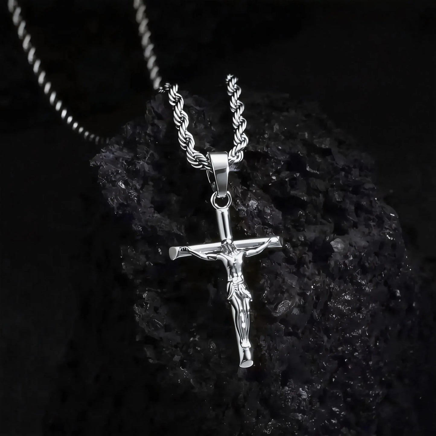 Silver-Plated & Golden-Plated Jesus Cross Pendant Necklace 22IN Length for Men & Women Unisex Christian Necklace Gold & Silver Idea for Party Daily Wear Birthday Gift