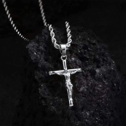 Silver-Plated & Golden-Plated Jesus Cross Pendant Necklace 22IN Length for Men & Women Unisex Christian Necklace Gold & Silver Idea for Party Daily Wear Birthday Gift