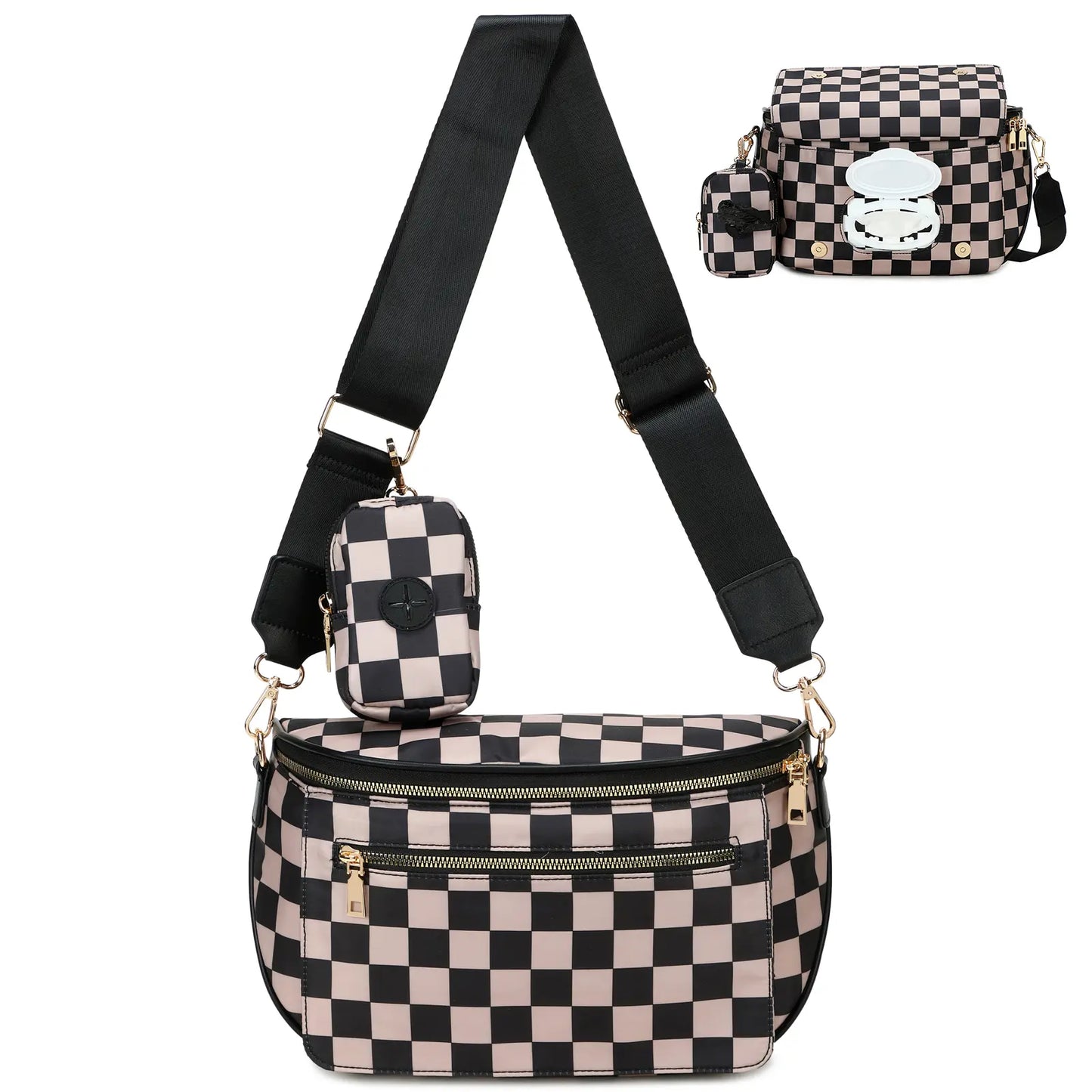 Eslcorri Small Crossbody Bag for Women – Nylon Mini Travel Bag with Wipes Dispenser, Lightweight Fanny Pack for Daily Use & Baby Care, Adjustable Crossbody Shoulder, Casual Commuter Bag