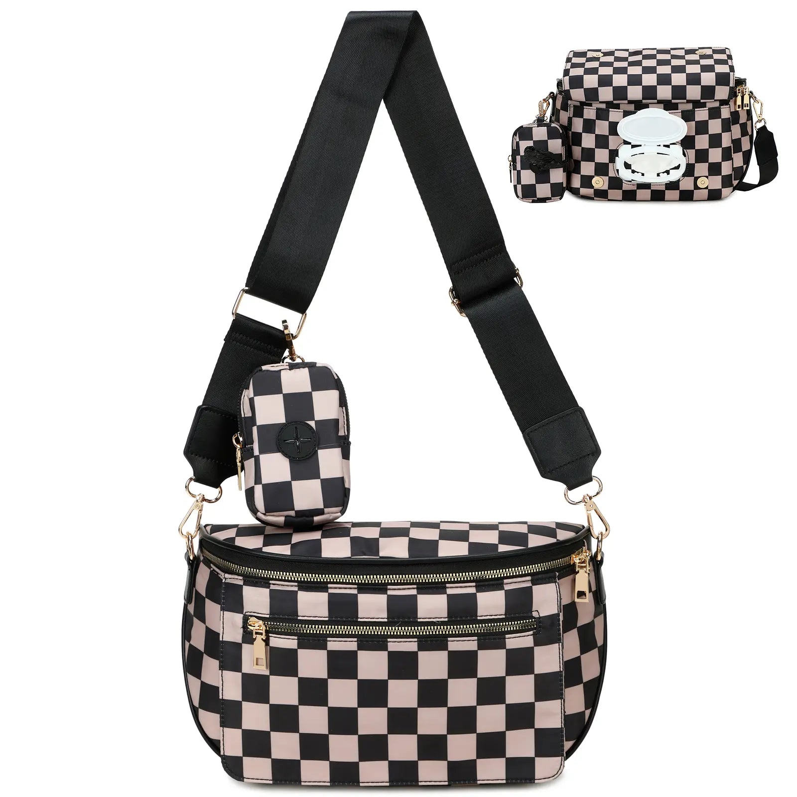 Eslcorri Small Crossbody Bag for Women – Nylon Mini Travel Bag with Wipes Dispenser, Lightweight Fanny Pack for Daily Use & Baby Care, Adjustable Crossbody Shoulder, Casual Commuter Bag