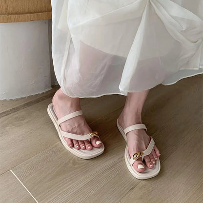 Women'S Cross Strap Flat Sandals Toe Ring Open Square Toe Thong Slides for Beach Summer Outdoor Casual Walking Shoes for Daily Wear