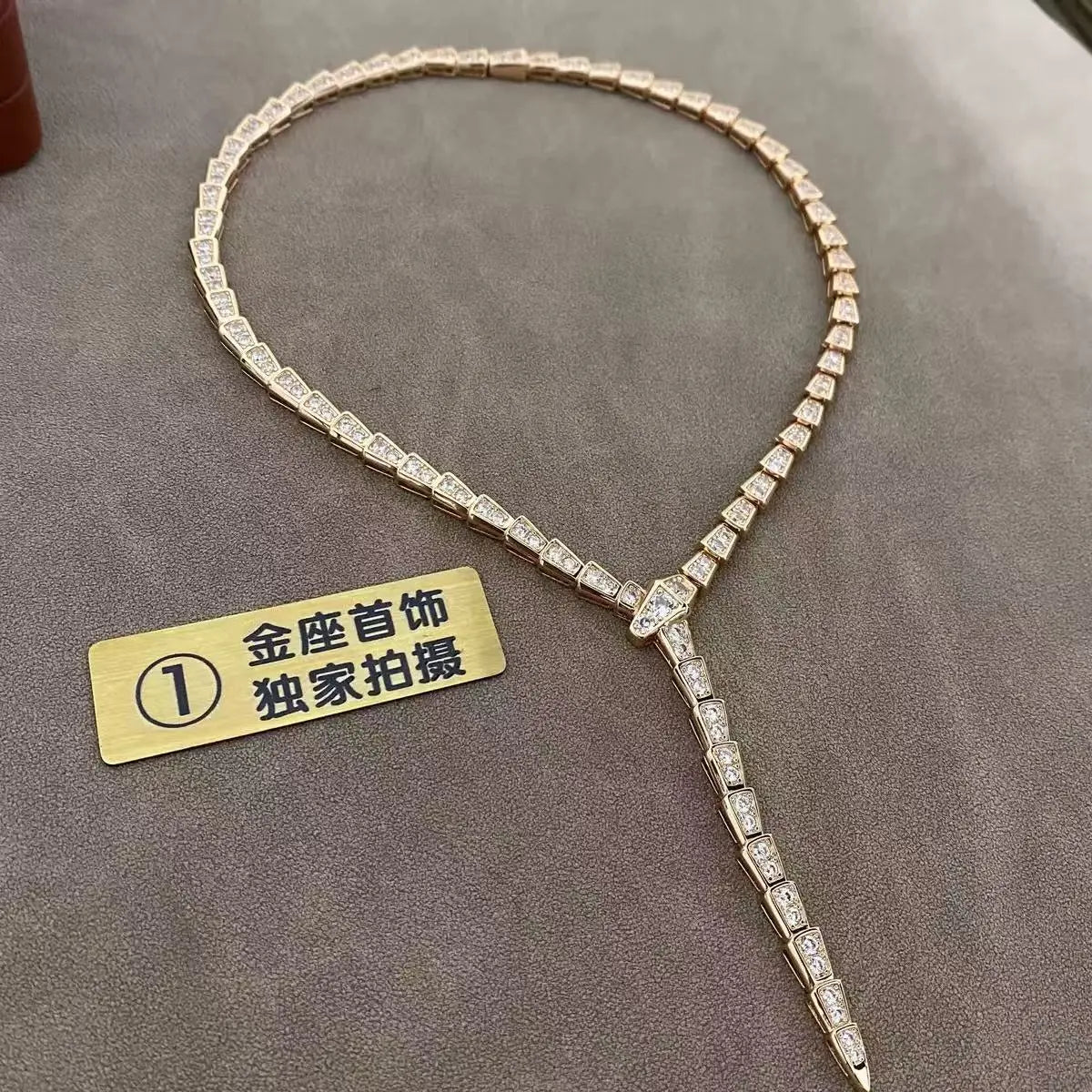 Lisizen European and American Fashion Narrow Collarbone Snake Necklace Earrings Set Copper Plated Gold with Zircon Valentine'S Day Evening Party Accessories DZXL4169/DZXL4170