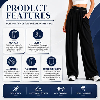Women'S Stretch High-Waisted Wide-Leg Outdoor Trousers - American Retro, Loose Straight-Tube, Smooth, Soft, Lightweight, Quick-Drying, Breathable, Fit for Casual Daily Summer Sports Wear