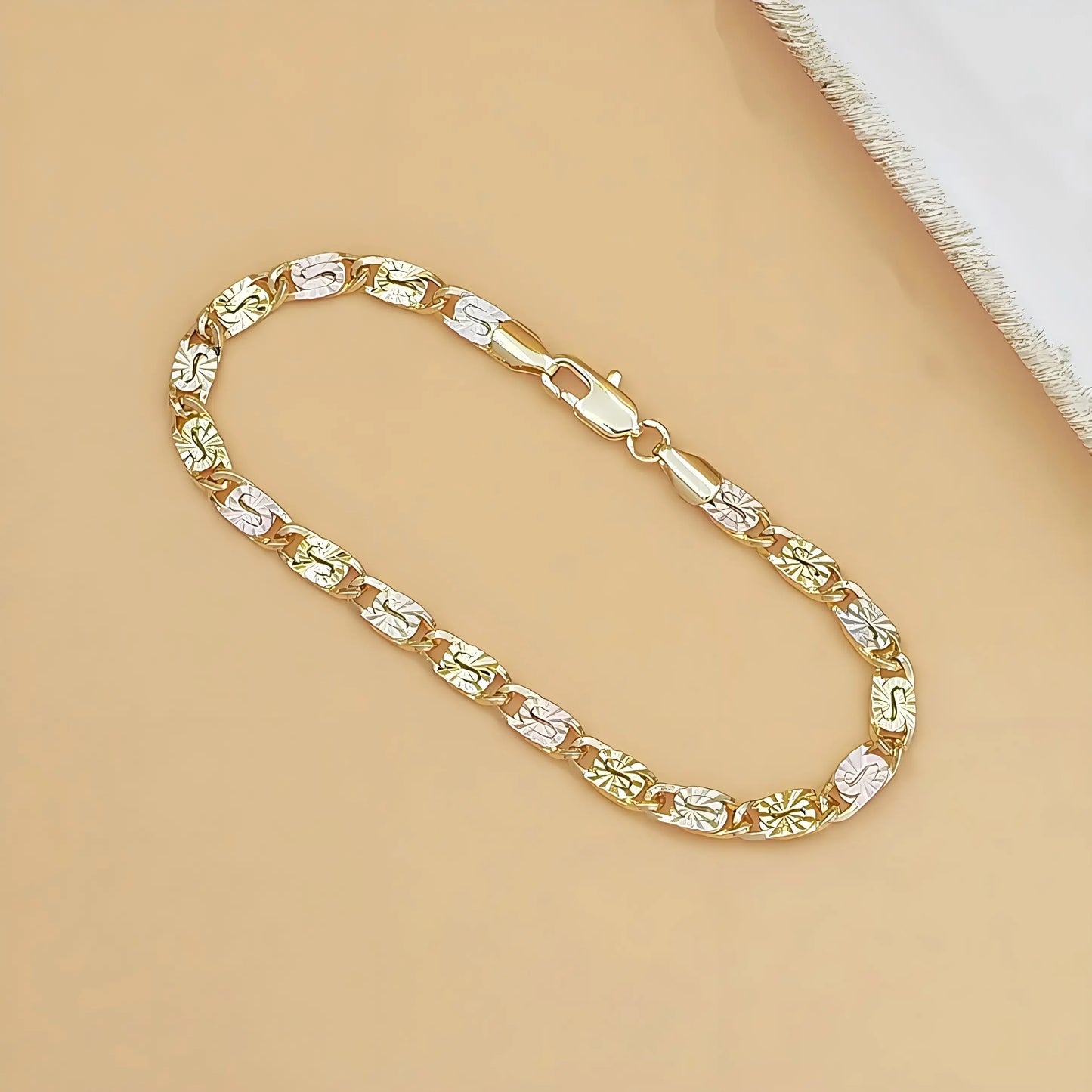 Modern Spliced Square Chain Bracelet • Stylish Gold Tone Accessory for Him & Her