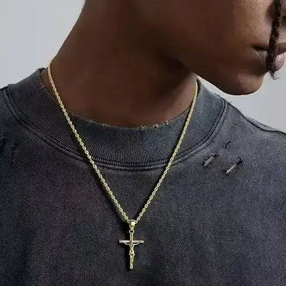 Silver-Plated & Golden-Plated Jesus Cross Pendant Necklace 22IN Length for Men & Women Unisex Christian Necklace Gold & Silver Idea for Party Daily Wear Birthday Gift