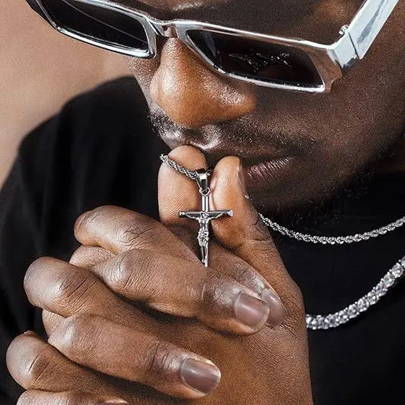 Silver-Plated & Golden-Plated Jesus Cross Pendant Necklace 22IN Length for Men & Women Unisex Christian Necklace Gold & Silver Idea for Party Daily Wear Birthday Gift