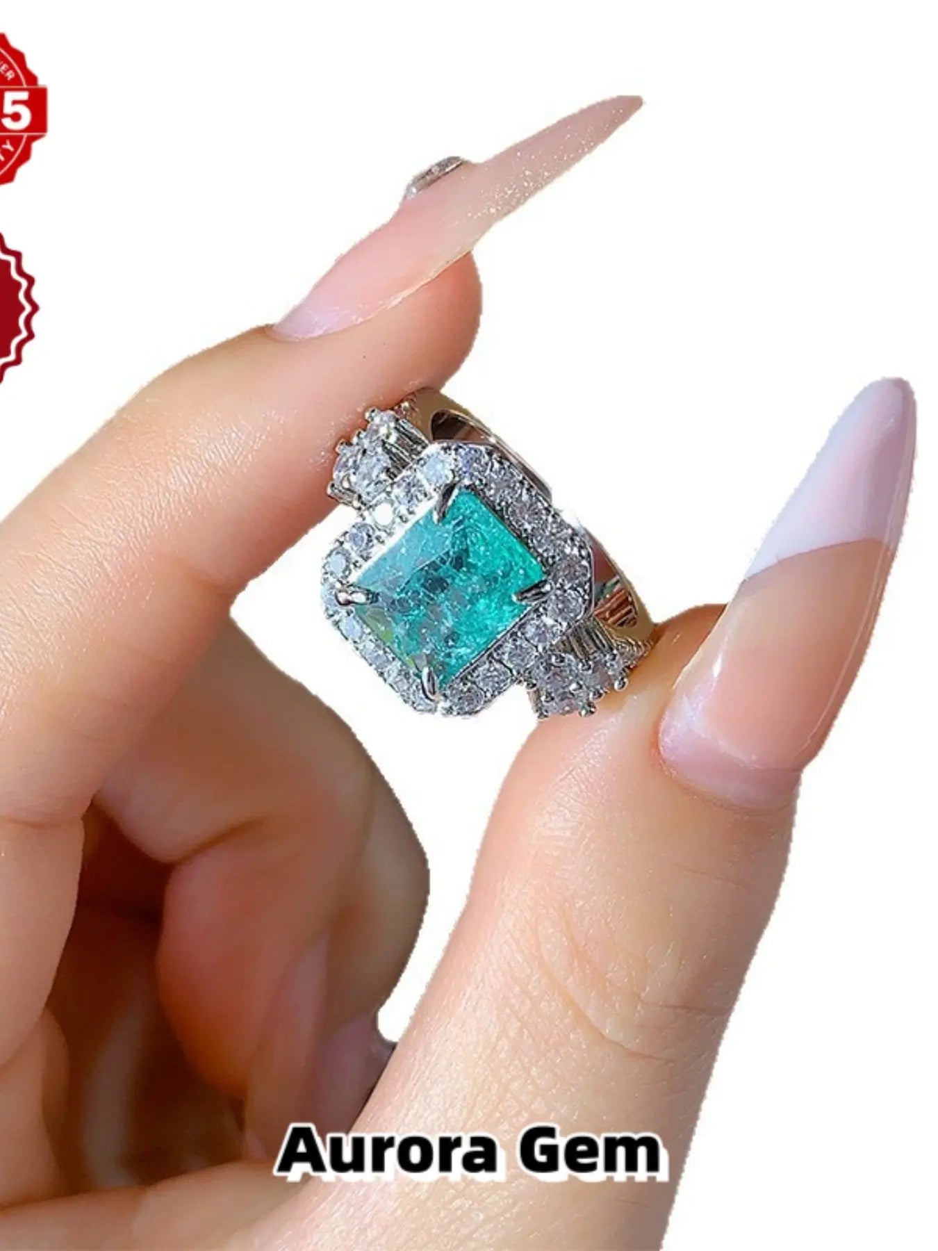 Silver Moissanite Women'S Open Ring, Imitation Emerald Tourmaline Fashion Band, Elegant Adjustable Wedding Ring, Luxury Jewelry Gift for Wife, Girlfriend, Birthday, Anniversary, Daily Party & Holiday Wear, Moissanite Rings