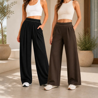 Women'S Stretch High-Waisted Wide-Leg Outdoor Trousers - American Retro, Loose Straight-Tube, Smooth, Soft, Lightweight, Quick-Drying, Breathable, Fit for Casual Daily Summer Sports Wear