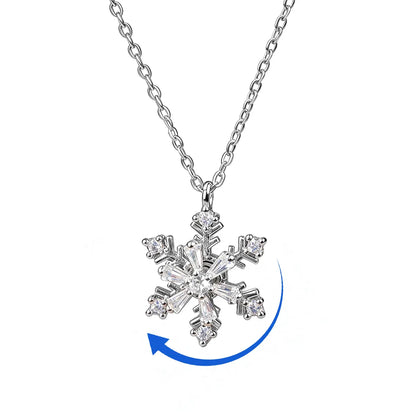 Snowflake Spinner Ring & Pendant Set, Sparkling Cubic Zirconia, Hypoallergenic, No Fading, Open Ring, 16-18'' Necklace, Perfect Holiday Gift,Winter Jewelry
