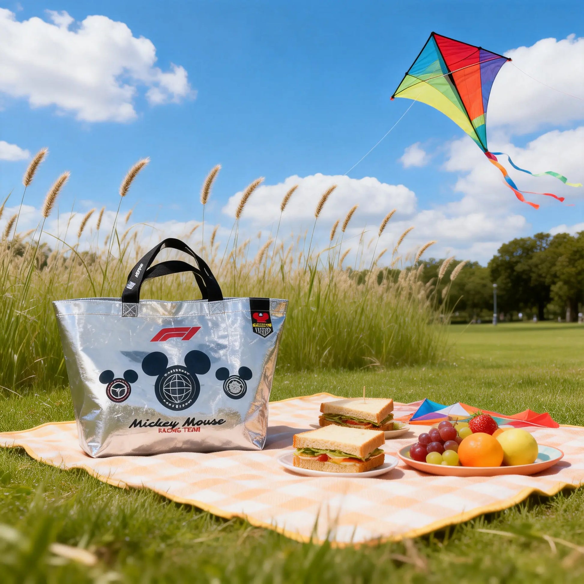 MINISO Mickey Mouse F1 Series Fashion Large Capacity Tote Bag Eco-Friendly Reusable Shopping Bag Cute Cartoon Design Portable Handbag for Daily Use Grocery Shopping Travel Versatile Storage Bag,Perfect Gift for Mom,#Summervibes