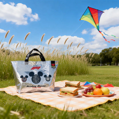 MINISO Mickey Mouse F1 Series Fashion Large Capacity Tote Bag Eco-Friendly Reusable Shopping Bag Cute Cartoon Design Portable Handbag for Daily Use Grocery Shopping Travel Versatile Storage Bag,Perfect Gift for Mom,#Summervibes