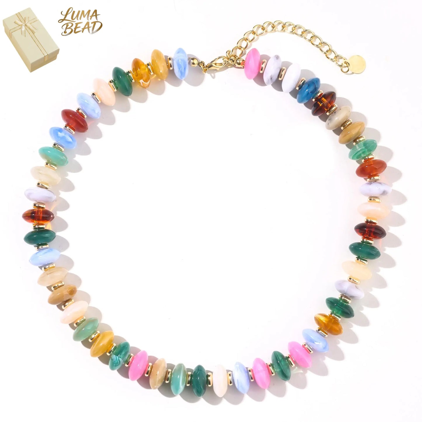Colorful Resin Beaded Choker Trendy Boho Statement Summer Vacation Necklace for Women