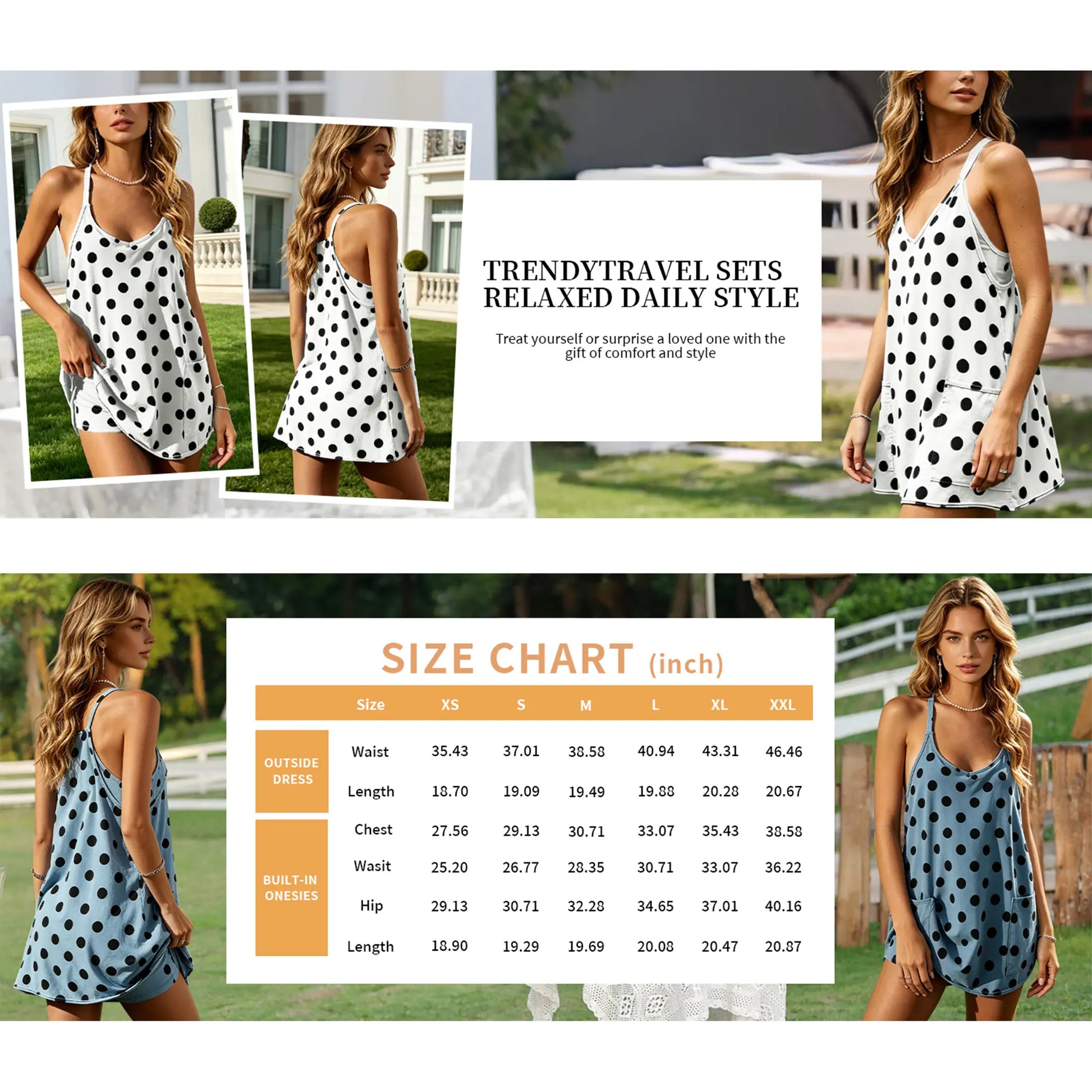 Ommig Women'S Summer Polka Dot Tennis Dress Sleeveless Spaghetti Straps V Neck Mini Dress with Built-In Shorts Casual Athletic Dress with Pockets