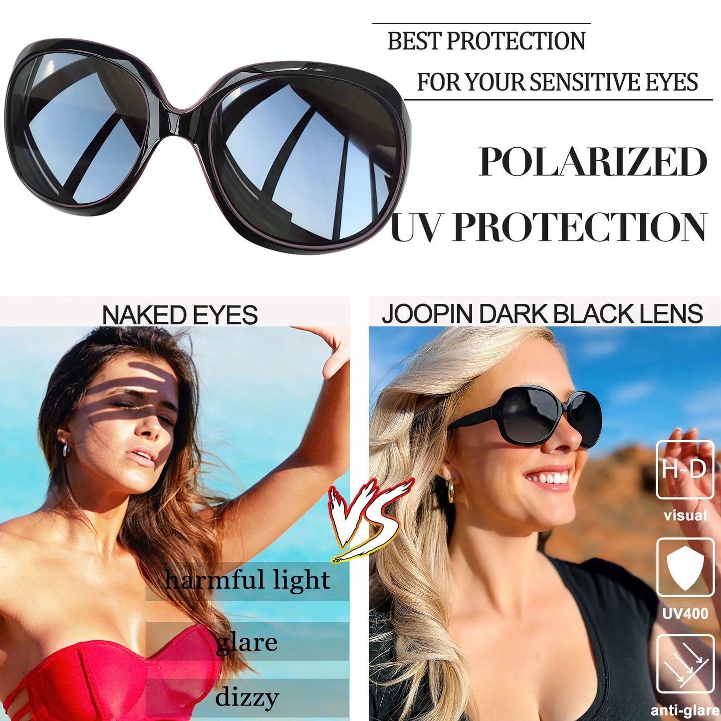 Stylish Polarized Sunglasses for Women - UV Protection & Chic Wide Frame in Black Purple! 🌞🕶️ #SummerVibes #FashionAccessories