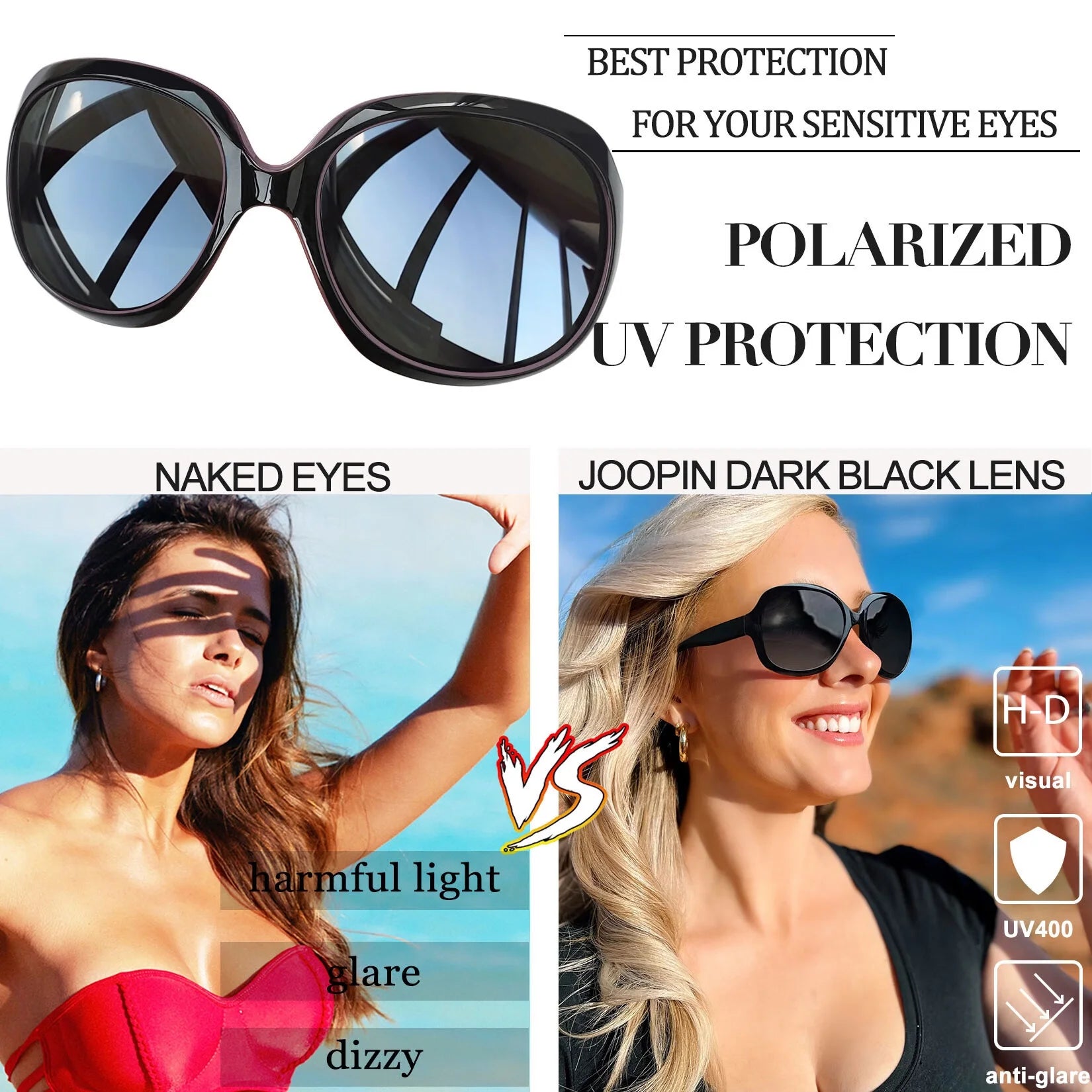 Stylish Polarized Sunglasses for Women - UV Protection & Chic Wide Frame in Black Purple! 🌞🕶️ #SummerVibes #FashionAccessories