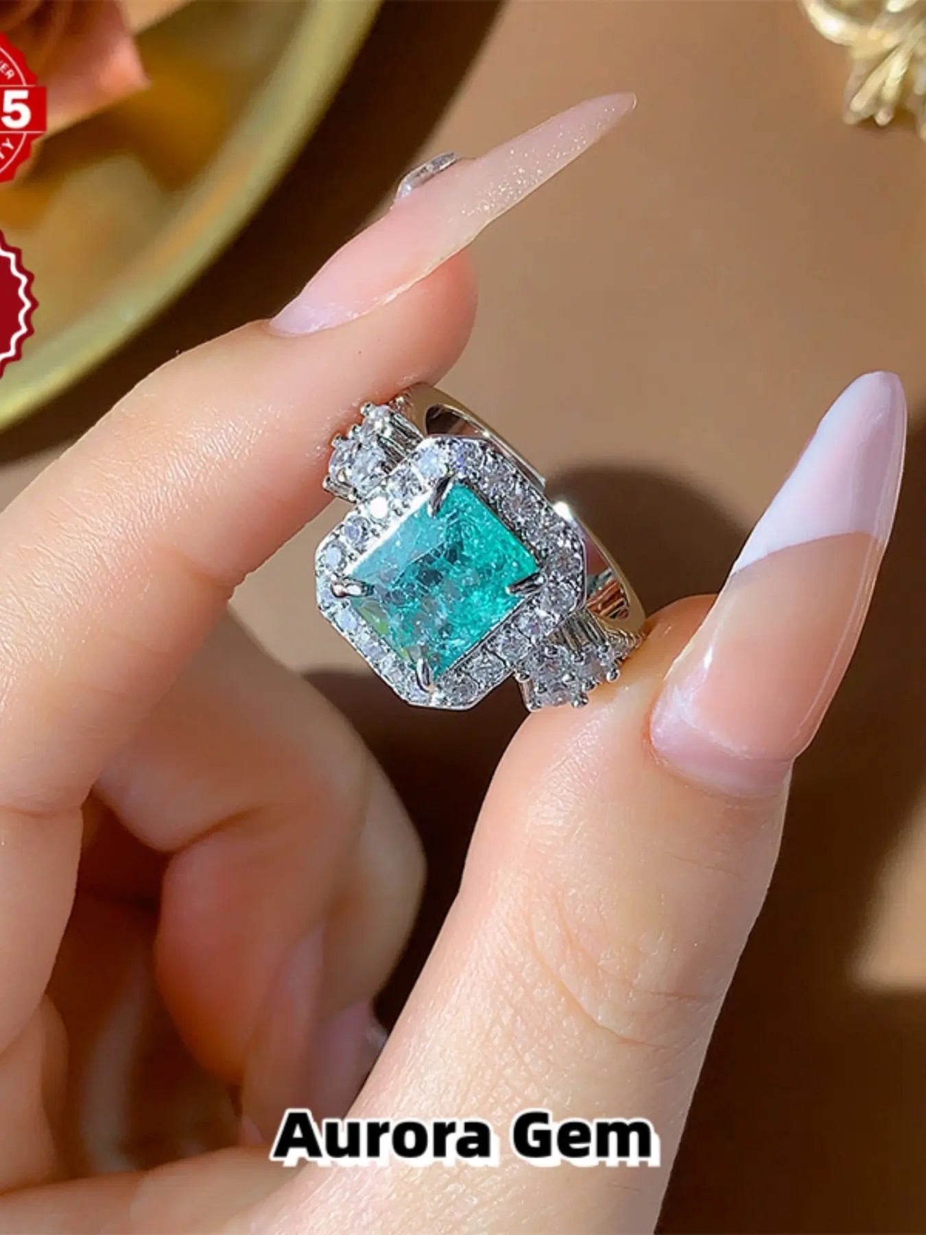 Silver Moissanite Women'S Open Ring, Imitation Emerald Tourmaline Fashion Band, Elegant Adjustable Wedding Ring, Luxury Jewelry Gift for Wife, Girlfriend, Birthday, Anniversary, Daily Party & Holiday Wear, Moissanite Rings