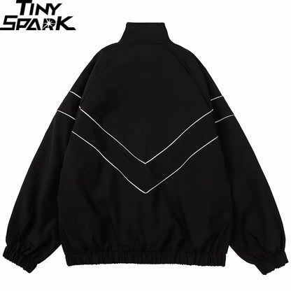 Elevate Your Style with Our Reflective Striped Hip Hop Jacket! Perfect for Streetwear Lovers! 🖤💙 #Fashion #StreetStyle #Harajuku