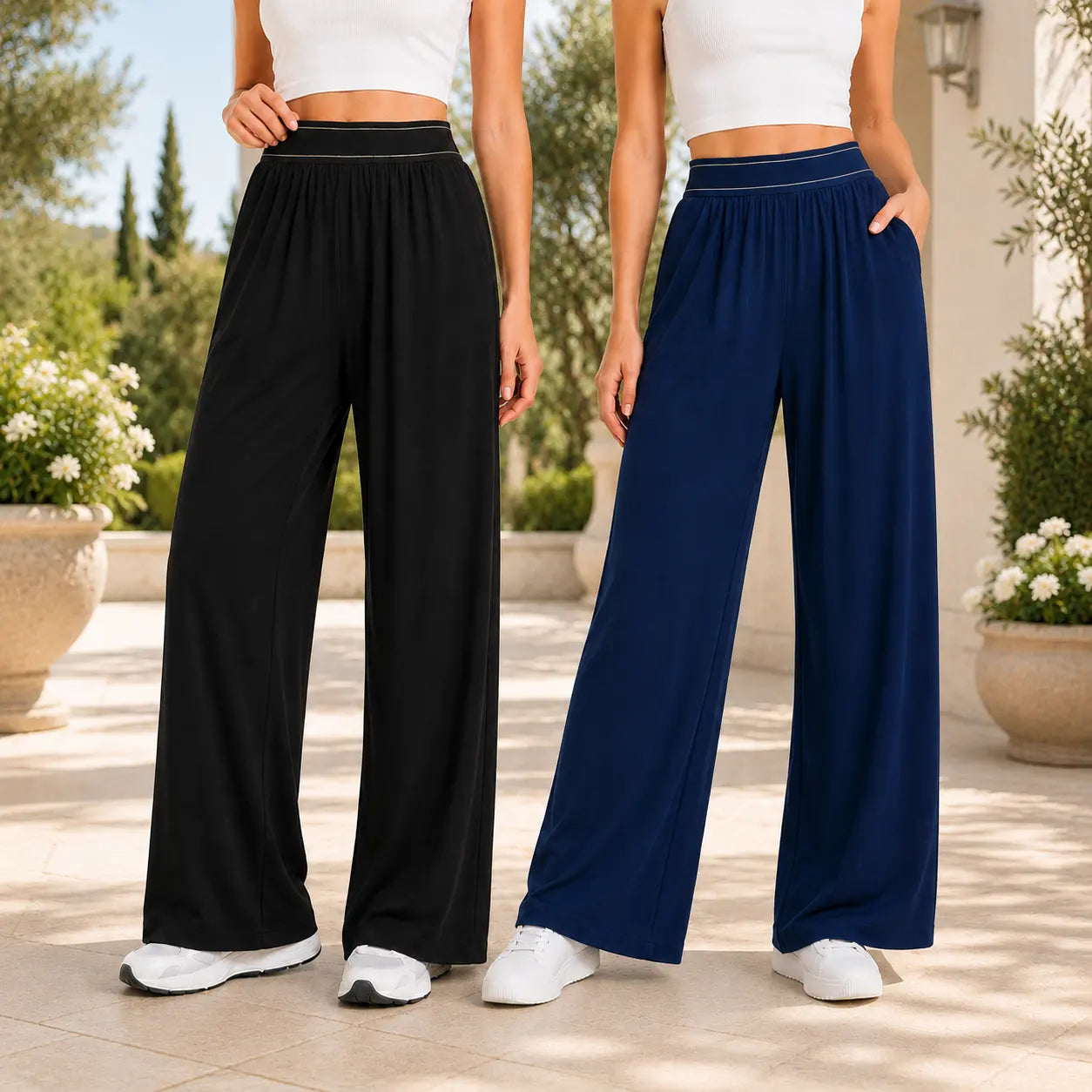 Women'S Stretch High-Waisted Wide-Leg Outdoor Trousers - American Retro, Loose Straight-Tube, Smooth, Soft, Lightweight, Quick-Drying, Breathable, Fit for Casual Daily Summer Sports Wear