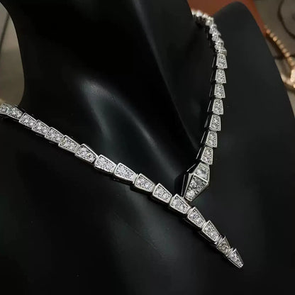 Lisizen European and American Fashion Narrow Collarbone Snake Necklace Earrings Set Copper Plated Gold with Zircon Valentine'S Day Evening Party Accessories DZXL4169/DZXL4170
