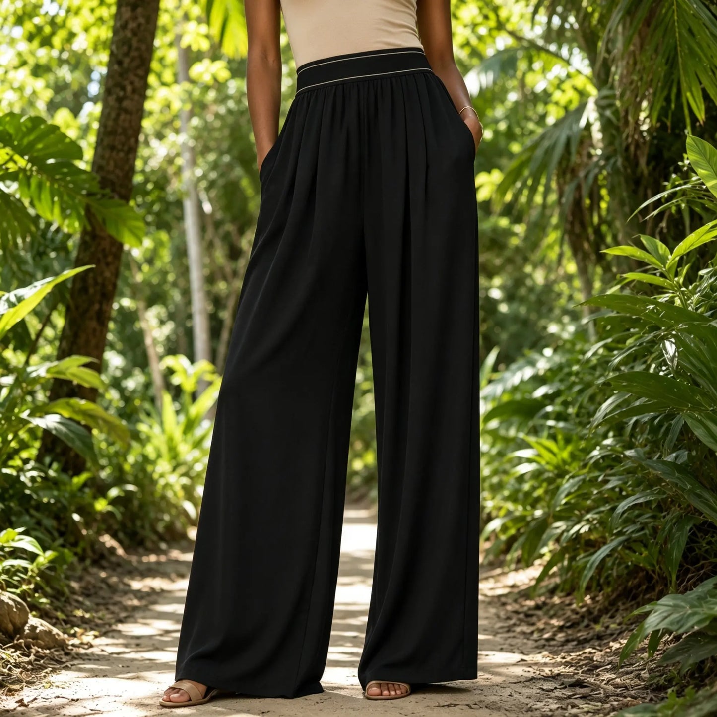 Women'S Stretch High-Waisted Wide-Leg Outdoor Trousers - American Retro, Loose Straight-Tube, Smooth, Soft, Lightweight, Quick-Drying, Breathable, Fit for Casual Daily Summer Sports Wear