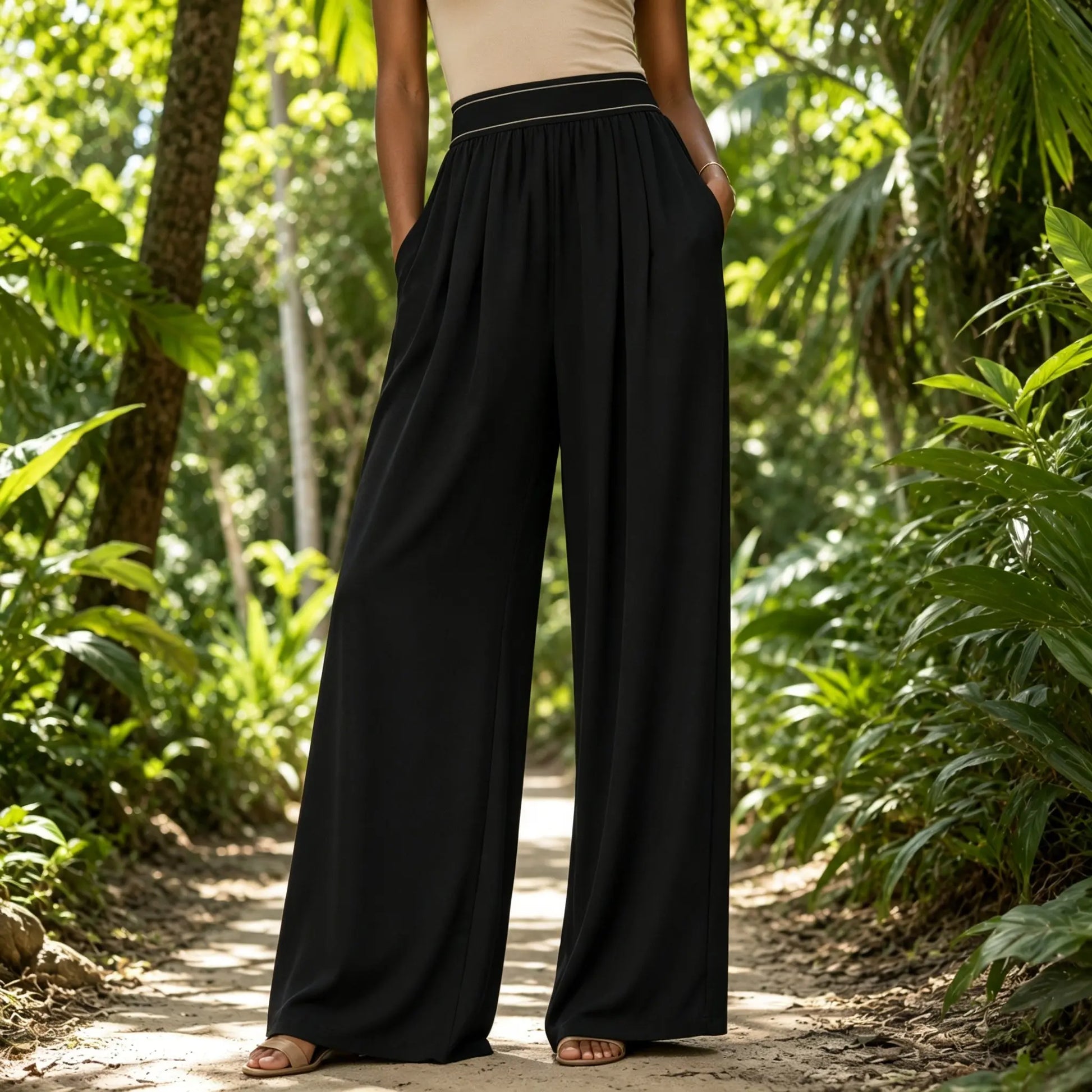 Women'S Stretch High-Waisted Wide-Leg Outdoor Trousers - American Retro, Loose Straight-Tube, Smooth, Soft, Lightweight, Quick-Drying, Breathable, Fit for Casual Daily Summer Sports Wear