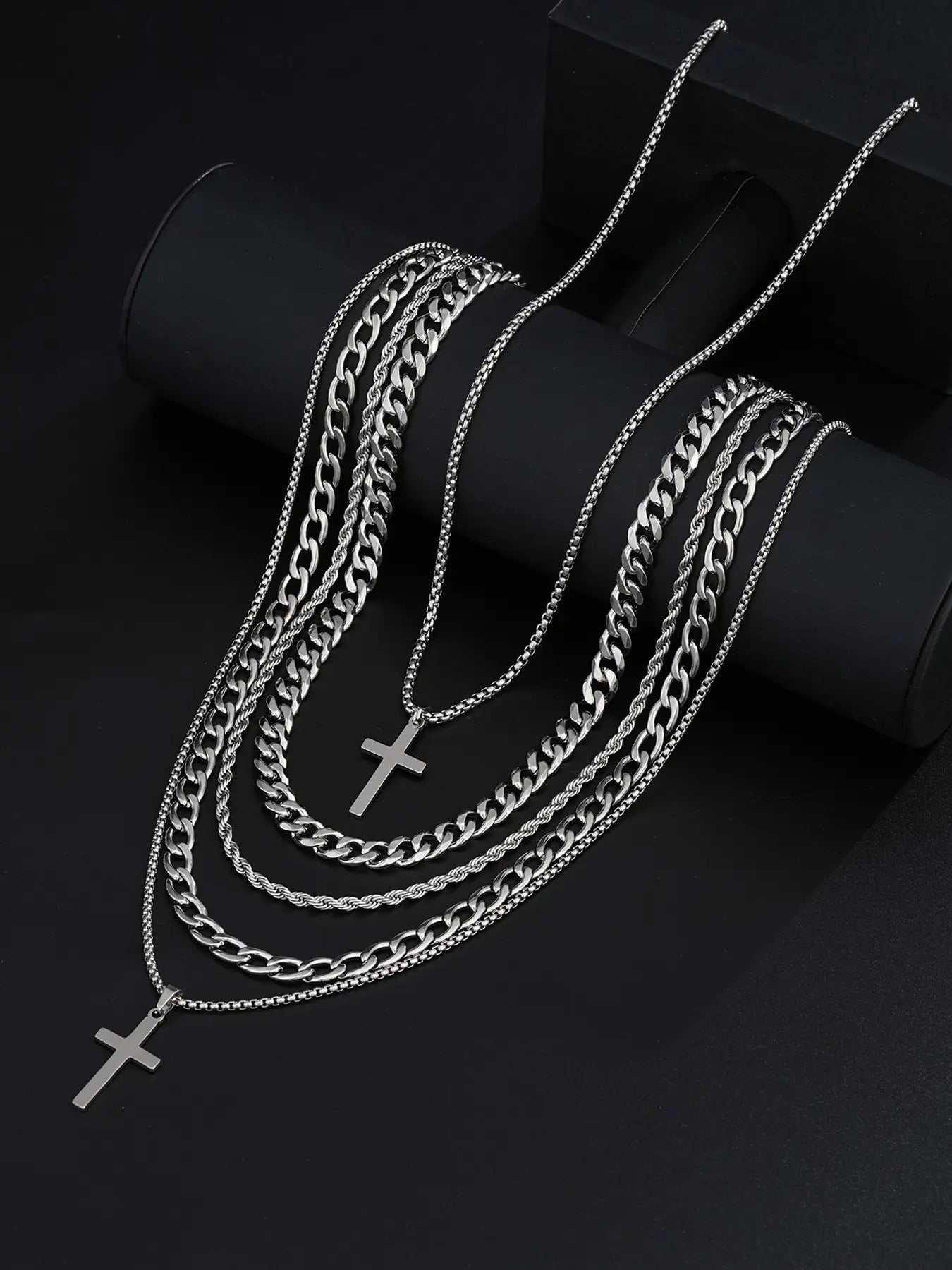 21-Piece Stainless Steel Jewelry Set for Men, Casual Punk Cross Pendant Necklace, Cuban Chain Set, Chain Bracelet, Ring Set, Perfect Gift for Dates
