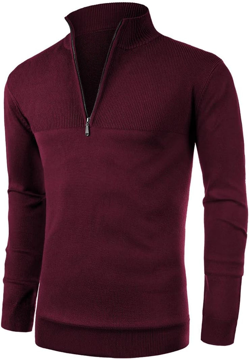 Upgrade your style with our Men's Slim Fit Zip-Up Mock Neck Polo Sweater! Perfect for casual outings, this long sleeve pullover features trendy ribbing edges. #Fashion #Menswear #StyleUpgrade