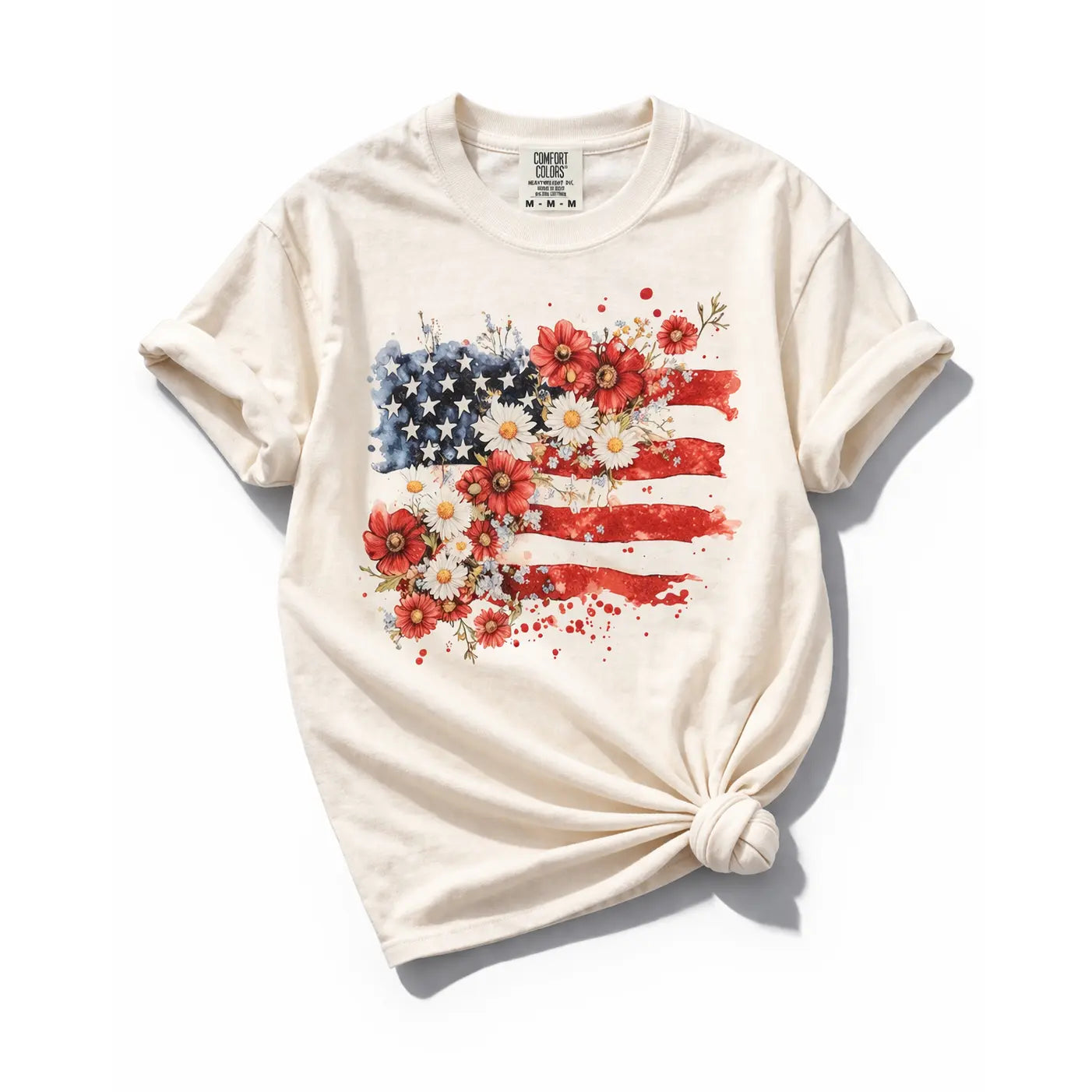 Plus/Reg Short Sleeve Floral American Flag Graphic Tee