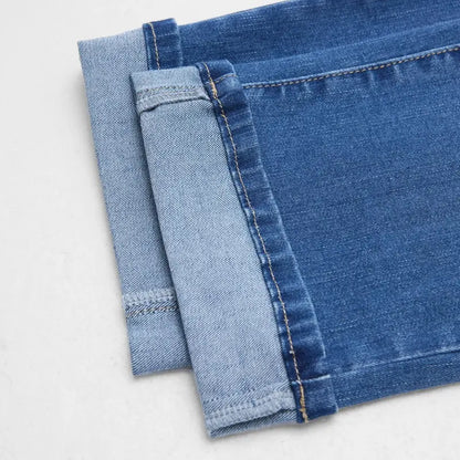 Flamingals Roll Hem Dual Button Mid Waist Straight Leg Crop Jeans Womenswear Stretchy 21.5" Inseam