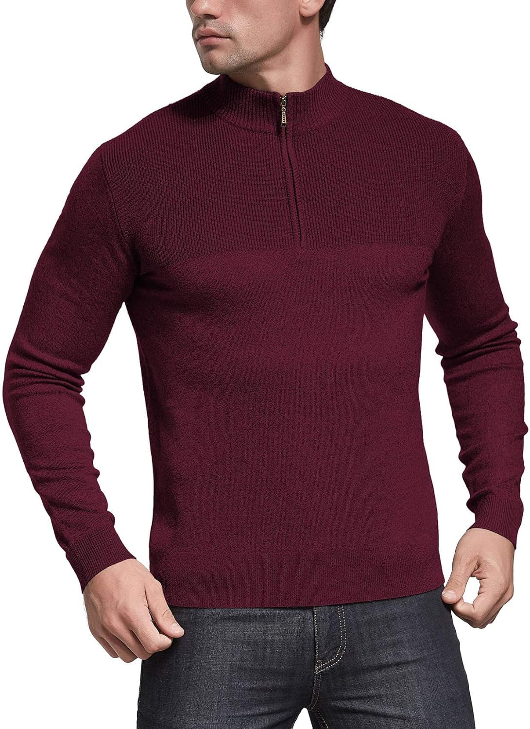 Upgrade your style with our Men's Slim Fit Zip-Up Mock Neck Polo Sweater! Perfect for casual outings, this long sleeve pullover features trendy ribbing edges. #Fashion #Menswear #StyleUpgrade