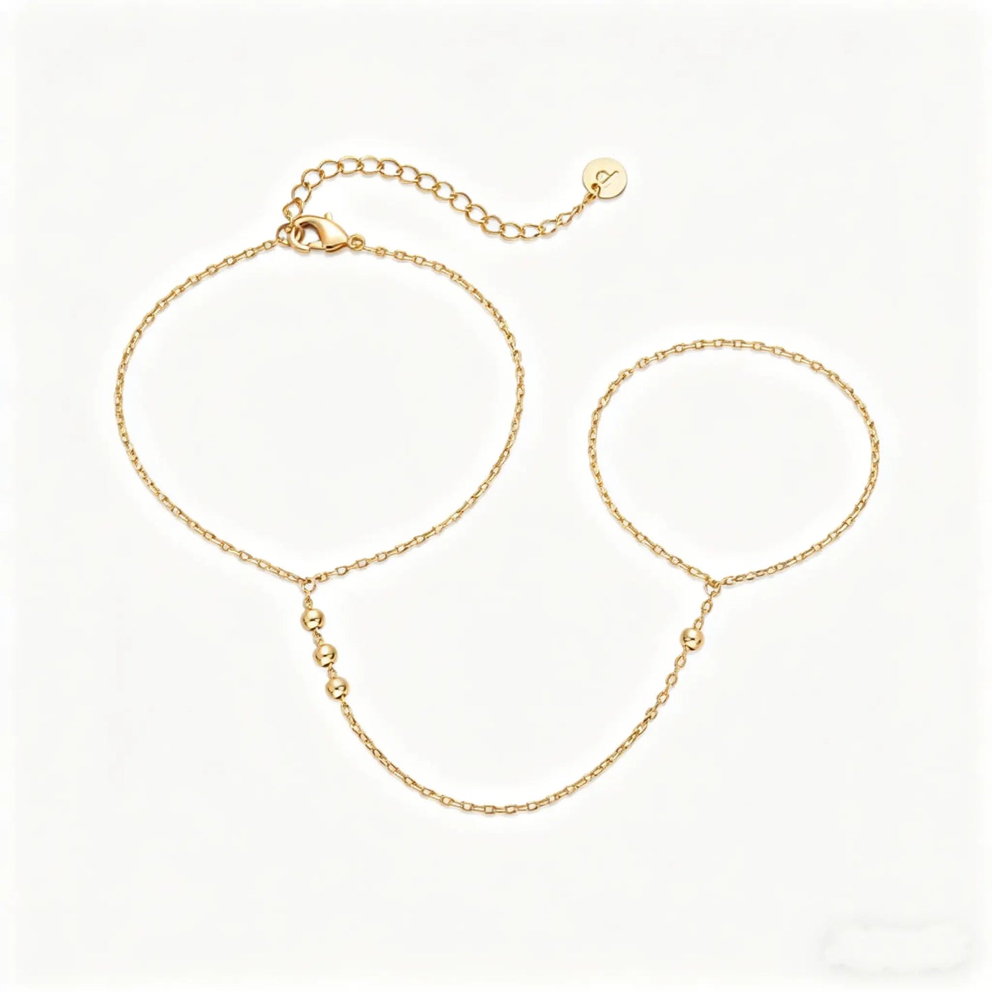14K Gold Plated Hand Chains for Women - Dainty Cubic Zirconia Bracelet and Ring Handchain Jewelry - Lightweight Trendy Hand Chain Bracelet