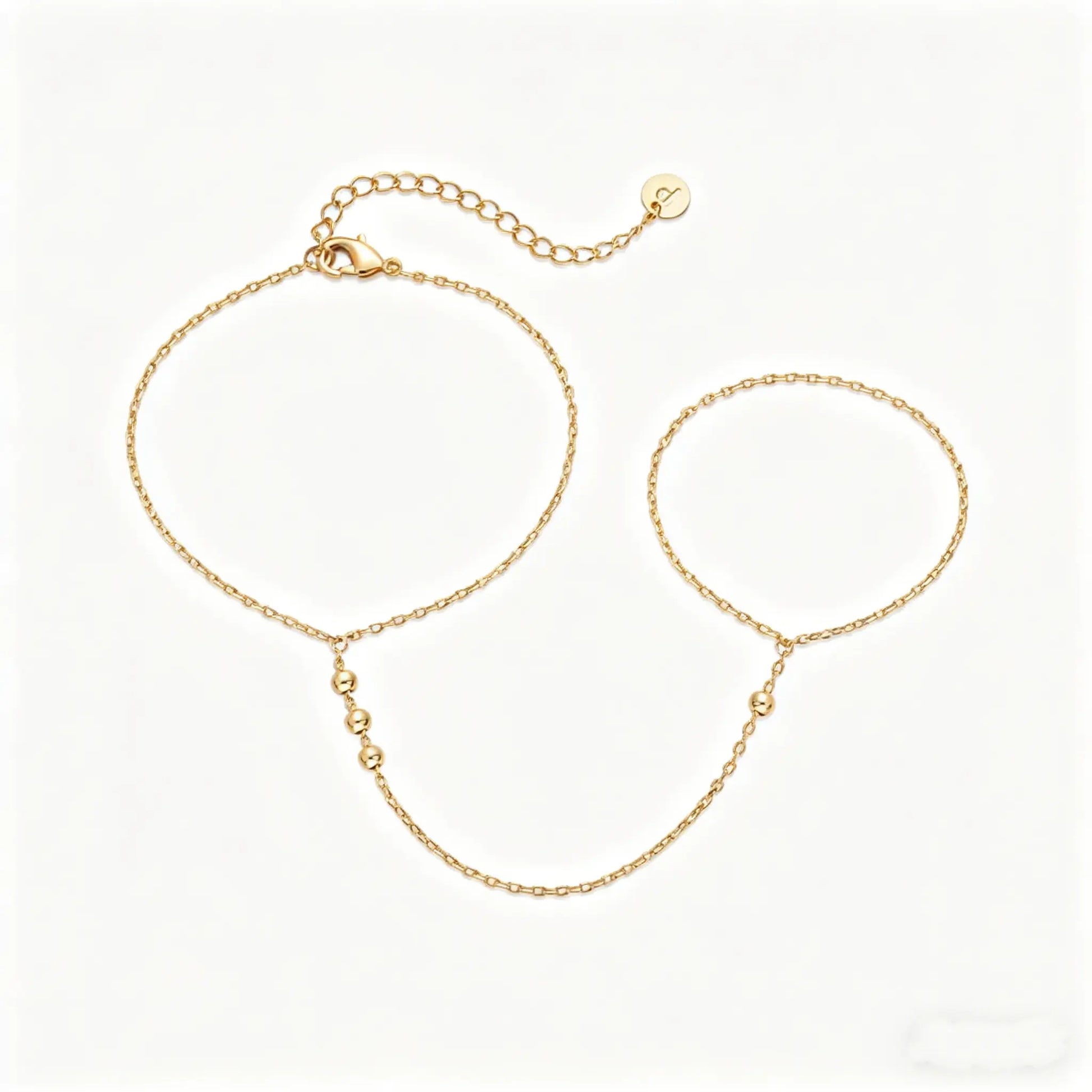 14K Gold Plated Hand Chains for Women - Dainty Cubic Zirconia Bracelet and Ring Handchain Jewelry - Lightweight Trendy Hand Chain Bracelet