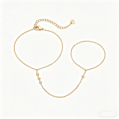 14K Gold Plated Hand Chains for Women - Dainty Cubic Zirconia Bracelet and Ring Handchain Jewelry - Lightweight Trendy Hand Chain Bracelet