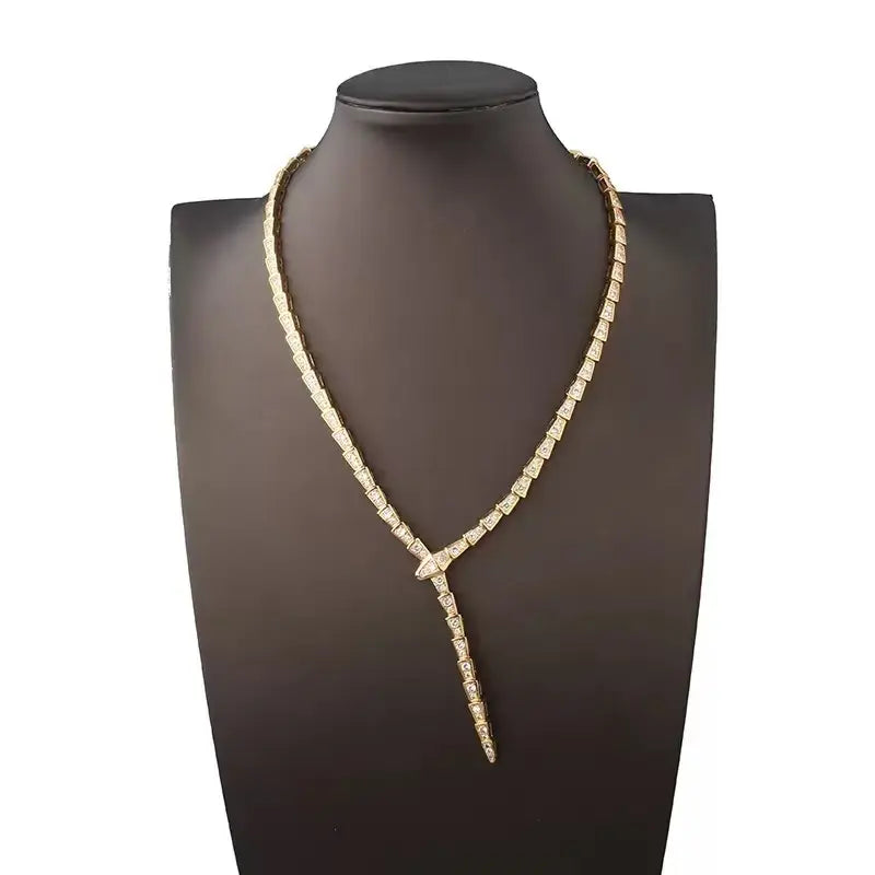 Lisizen European and American Fashion Narrow Collarbone Snake Necklace Earrings Set Copper Plated Gold with Zircon Valentine'S Day Evening Party Accessories DZXL4169/DZXL4170