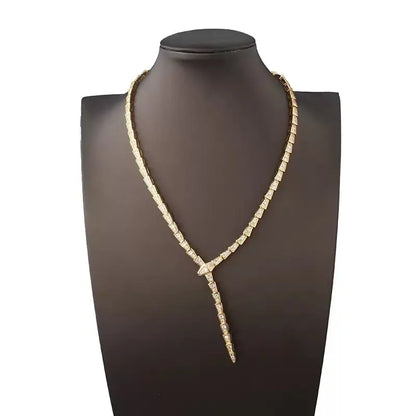 Lisizen European and American Fashion Narrow Collarbone Snake Necklace Earrings Set Copper Plated Gold with Zircon Valentine'S Day Evening Party Accessories DZXL4169/DZXL4170