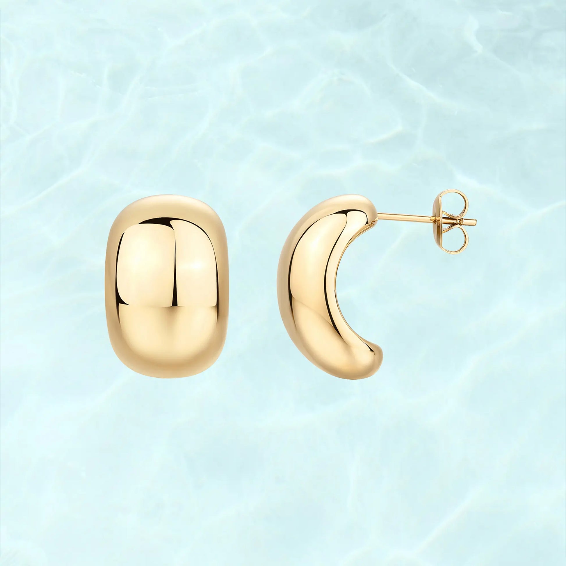 PAVOI Waterproof Chunky Earrings for Women - 14K Gold Plated Thick Statement Studs - Stainless Steel Chunky Gold Earrings Bold Jewelry