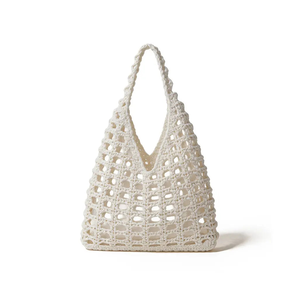 The Boho Crochet Tote - Elegant Beige Macrame Net Bag with Inner Lining for Summer Beach Market