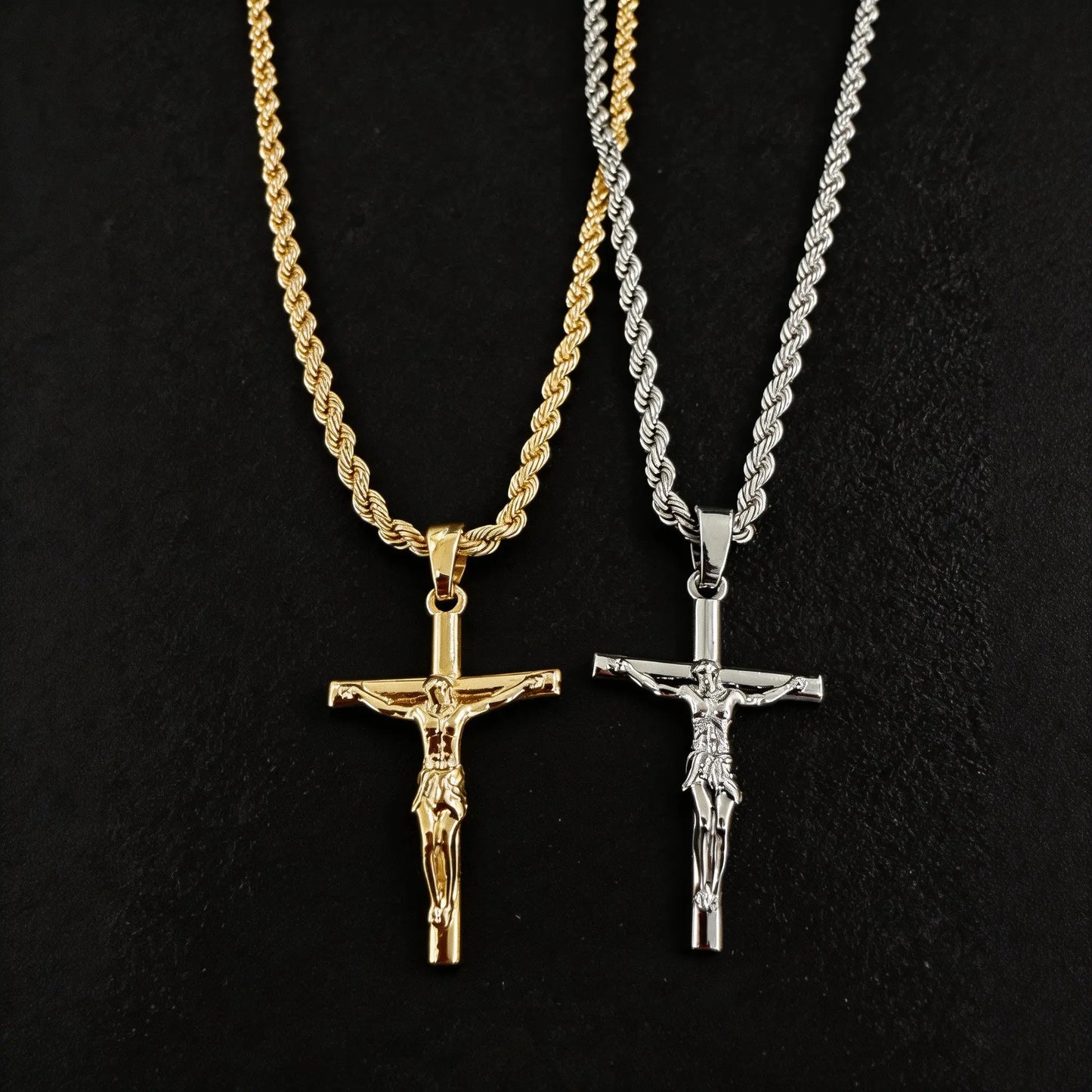 Silver-Plated & Golden-Plated Jesus Cross Pendant Necklace 22IN Length for Men & Women Unisex Christian Necklace Gold & Silver Idea for Party Daily Wear Birthday Gift