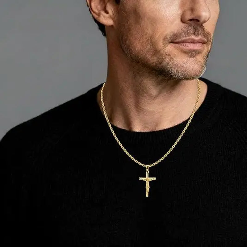 Silver-Plated & Golden-Plated Jesus Cross Pendant Necklace 22IN Length for Men & Women Unisex Christian Necklace Gold & Silver Idea for Party Daily Wear Birthday Gift
