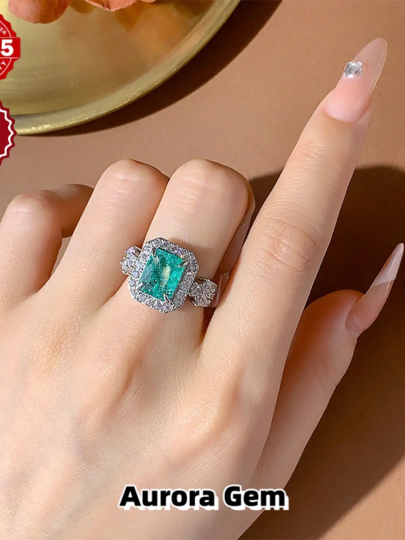 Silver Moissanite Women'S Open Ring, Imitation Emerald Tourmaline Fashion Band, Elegant Adjustable Wedding Ring, Luxury Jewelry Gift for Wife, Girlfriend, Birthday, Anniversary, Daily Party & Holiday Wear, Moissanite Rings