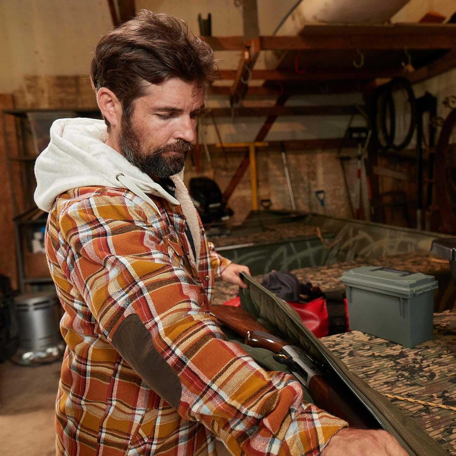 Stay cozy and stylish this season with our Men's Plaid Hooded Flannel Shacket! Perfect for layering and keeping warm! #Fashion #Menswear #CozyVibes