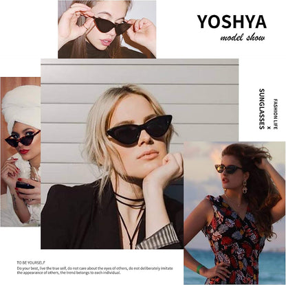 Retro Vintage Narrow Cat Eye Sunglasses for Women Clout Goggles Plastic Frame
